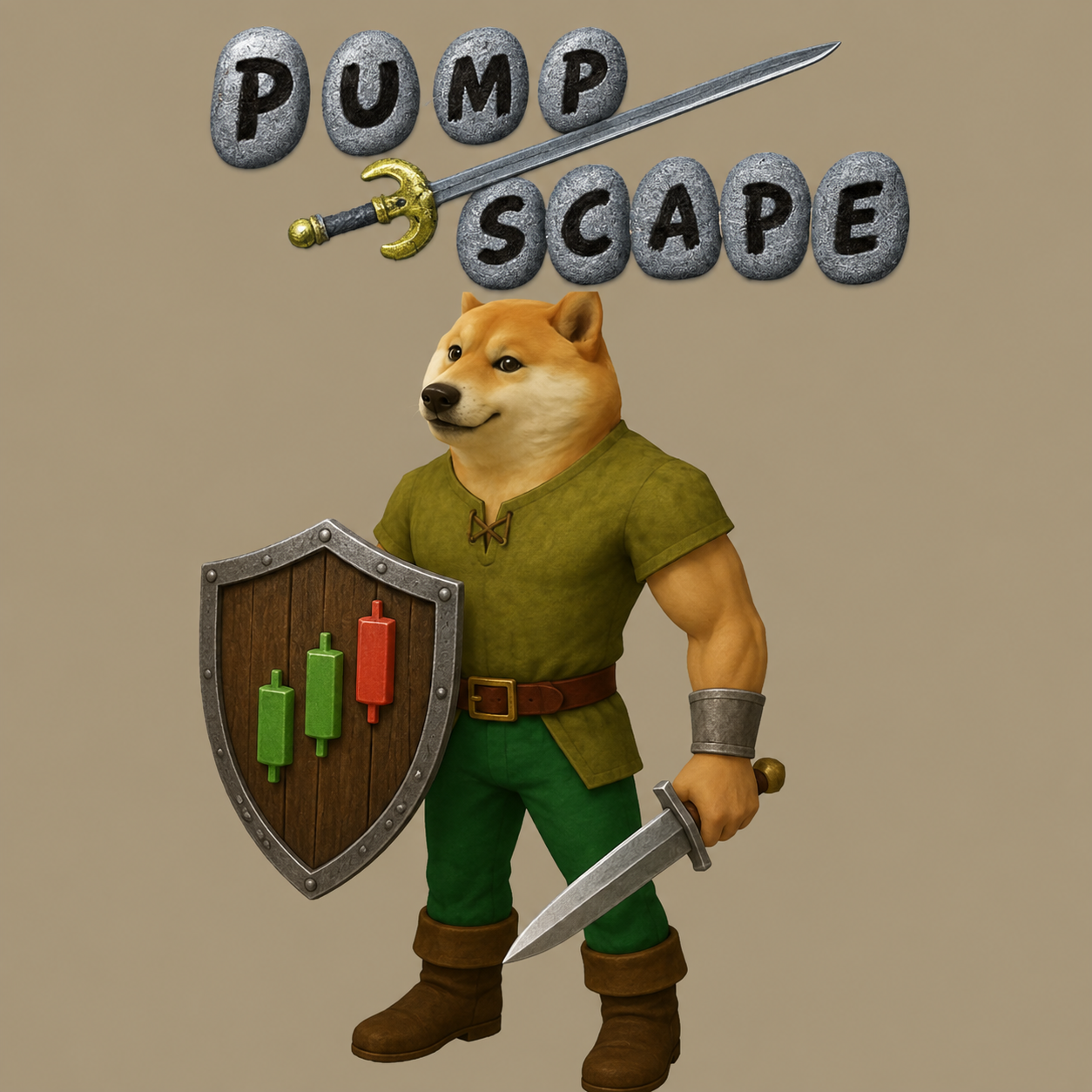 Doggy, the Pumpscape mascot, holding a chart shield and sword.
